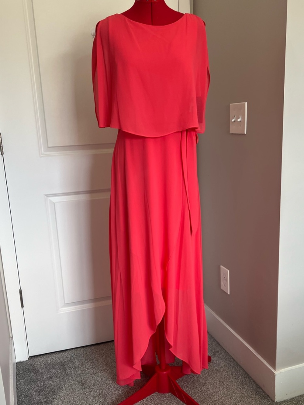 Jessica Howard Coral High-Low Overlay Maxi Dress